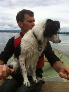 Rowing in the Alderbrook Trestle Bay with our frequent guest Trudy Dog.